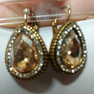 Topaz rhinestone French spring earrings